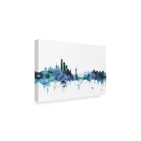 Michael Tompsett 'New York Blue Teal Skyline' Canvas Art,30x47